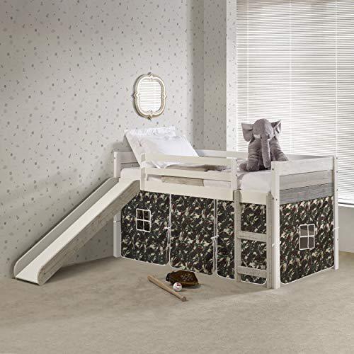 This is the image of Twin Panel Low Loft Bed with Slide in Two-Tone Grey/White Finish and Camo Tent Kit
