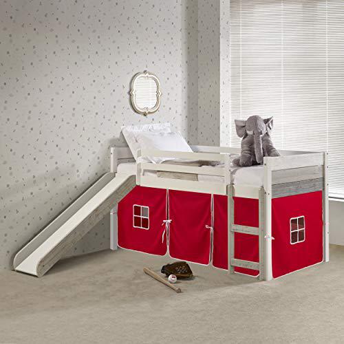 This is the image of Twin Panel Low Loft Bed with Slide in Two-Tone Grey/White Finish and Red Tent Kit