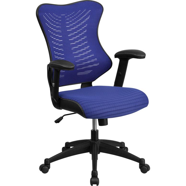 Blue Mesh Executive Office Chair with Adjustable Arms