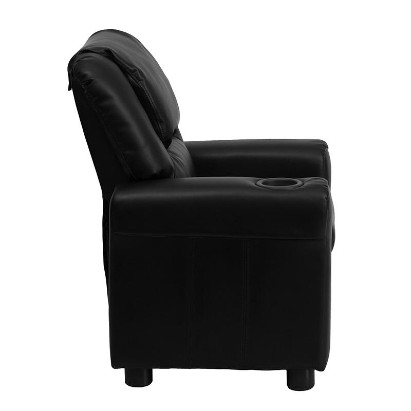 Black LeatherSoft Kids Recliner with Cup Holder and Headrest