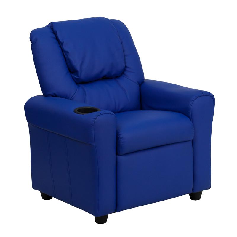Blue Vinyl Kids Recliner with Cup Holder and Headrest