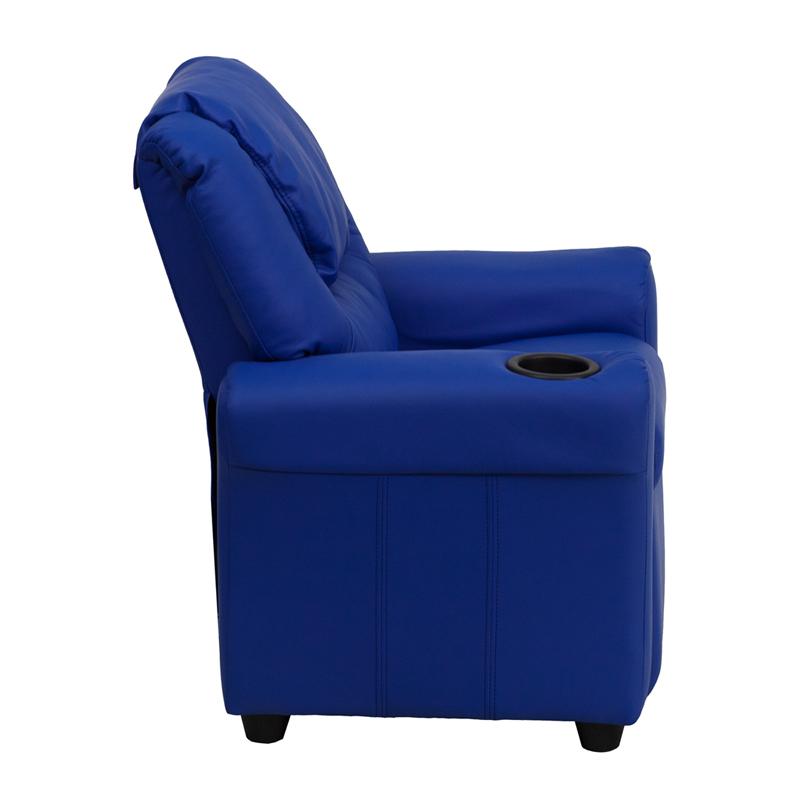 Blue Vinyl Kids Recliner with Cup Holder and Headrest