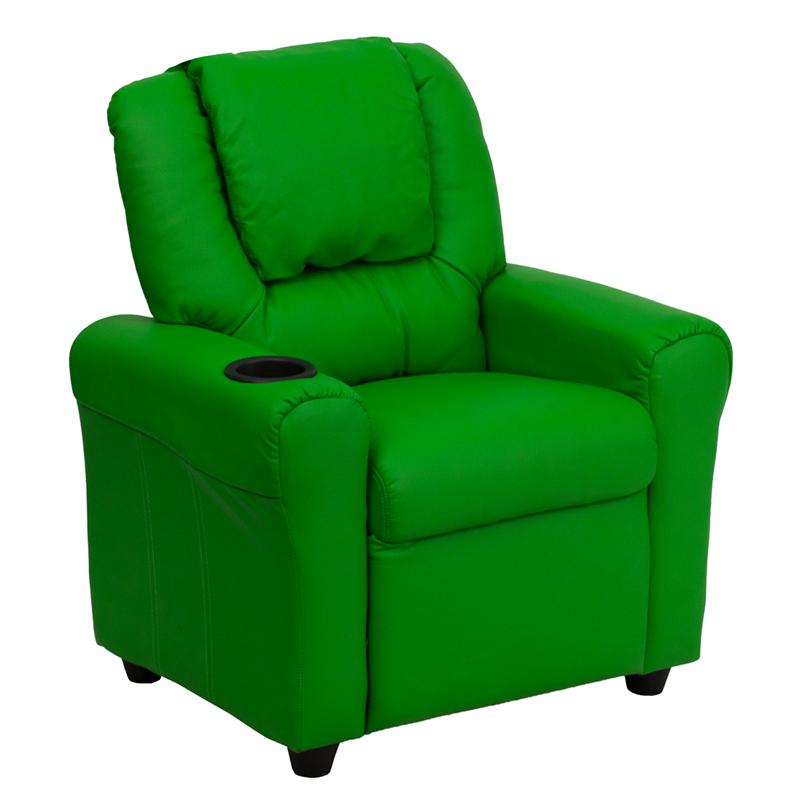 Green Vinyl Kids Recliner with Cup Holder and Headrest