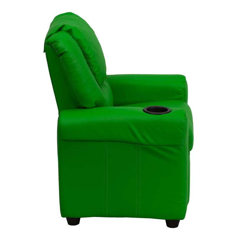 Green Vinyl Kids Recliner with Cup Holder and Headrest