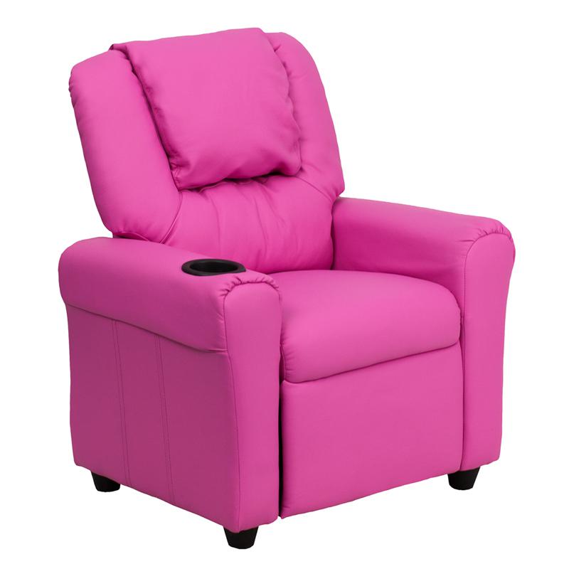 Hot Pink Kids Recliner with Cup Holder and Headrest