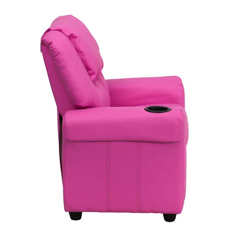 Hot Pink Kids Recliner with Cup Holder and Headrest