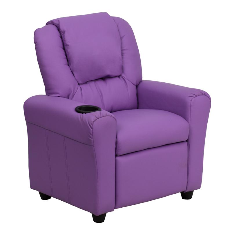 Lavender Vinyl Kids Recliner with Cup Holder and Headrest