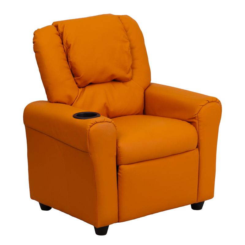 Orange Vinyl Kids Recliner with Cup Holder and Headrest