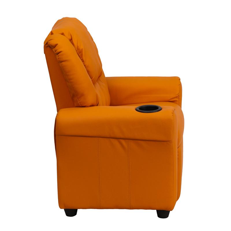 Orange Vinyl Kids Recliner with Cup Holder and Headrest