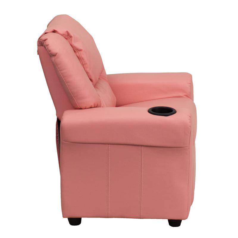 Pink Vinyl Kids Recliner with Cup Holder and Headrest