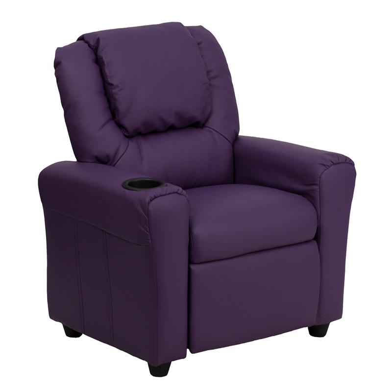 Purple Vinyl Kids Recliner with Cup Holder and Headrest