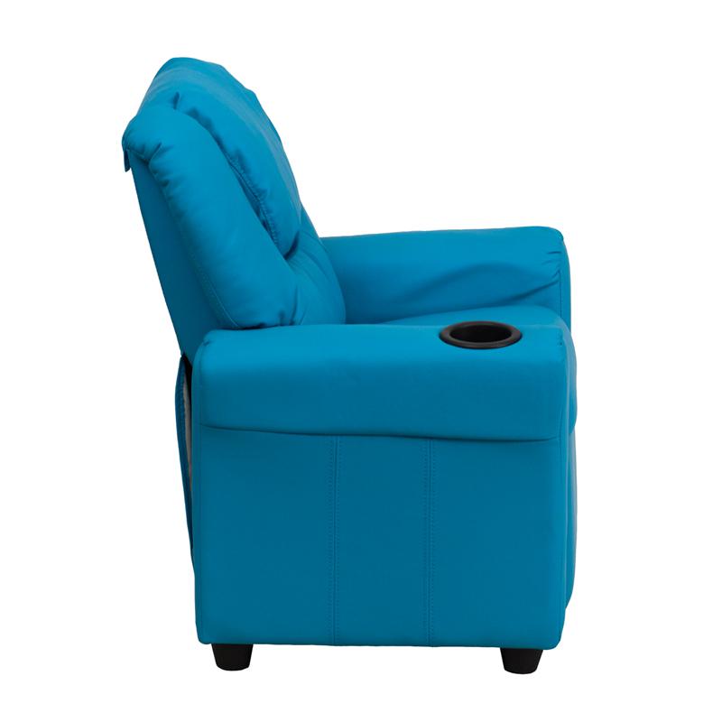 Turquoise Vinyl Kids Recliner with Cup Holder and Headrest
