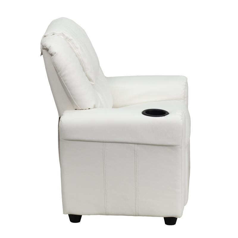 White Vinyl Kids Recliner with Cup Holder and Headrest
