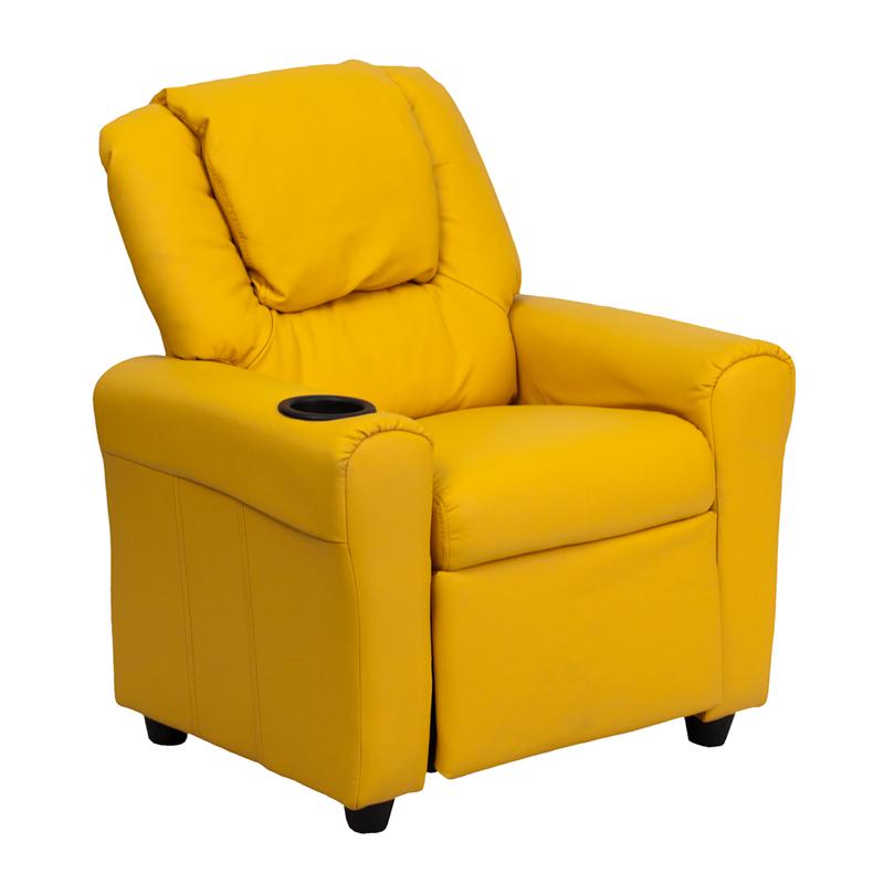 Yellow Kids Recliner with Cup Holder and Headrest