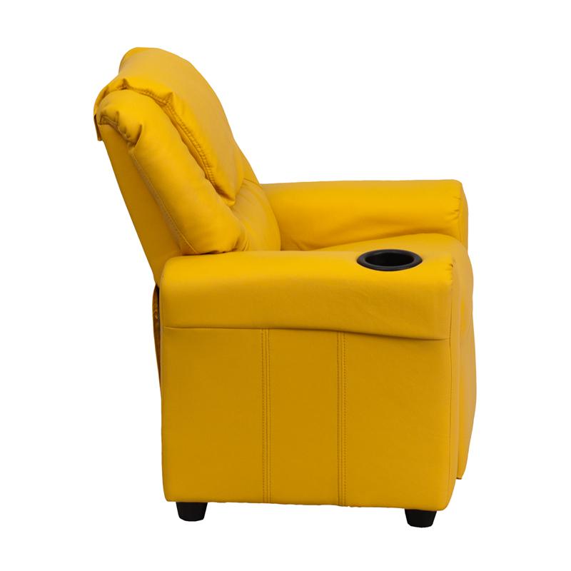 Yellow Kids Recliner with Cup Holder and Headrest
