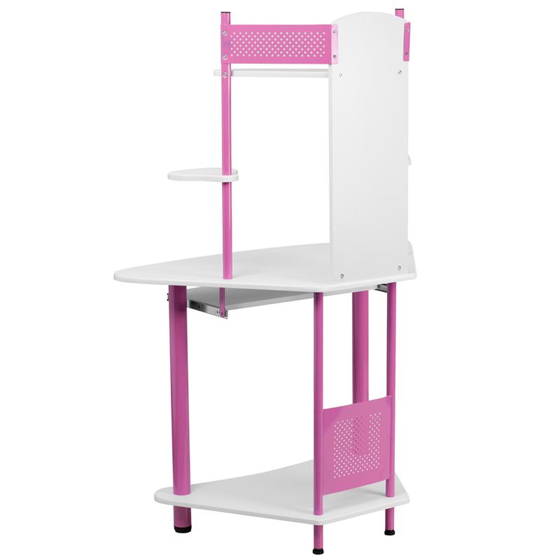 Corner Computer Desk with Hutch - Pink