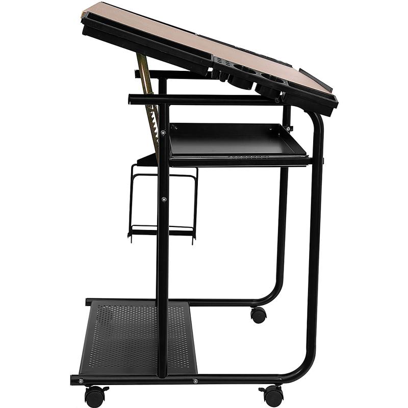 Adjustable Drawing Table with Black Frame and Casters