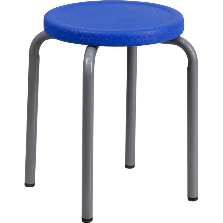 Blue Seat Stackable Stool with Silver Powder Coated Frame