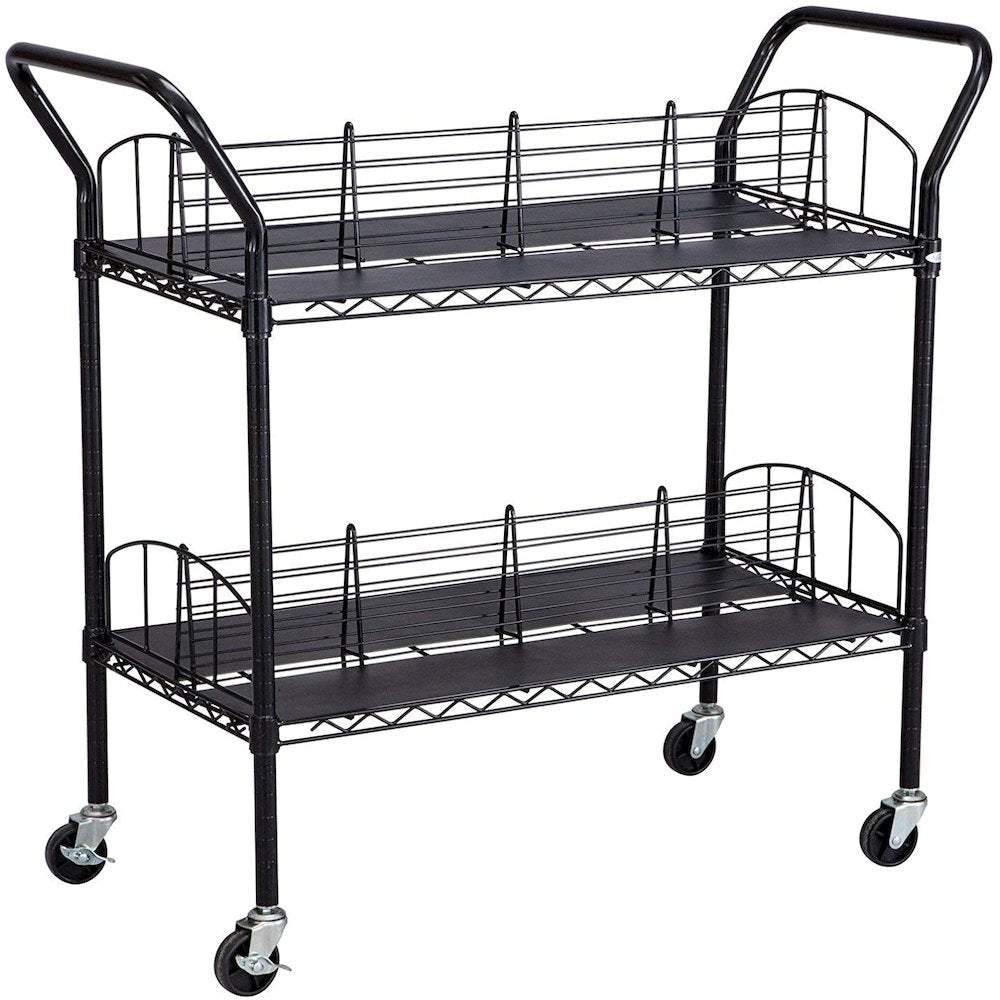 Safco Wire Book Cart - 4 Shelf - 200 lb Capacity - 4 Casters - Steel - 34" Width x 19.3" Depth x 40.5" Height - Black