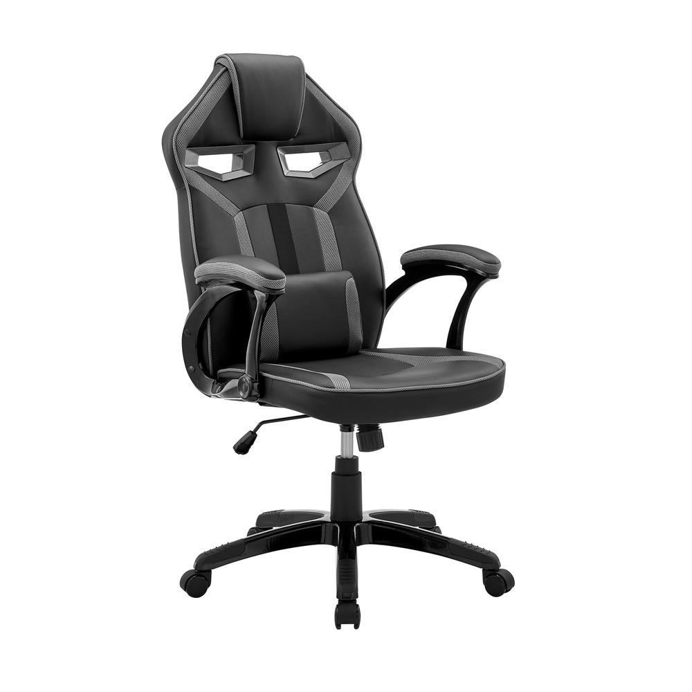 Image of Aspect Adjustable Racing Gaming Chair In Black Faux Leather And Dark Grey Mesh With Lumbar Support Pillow
