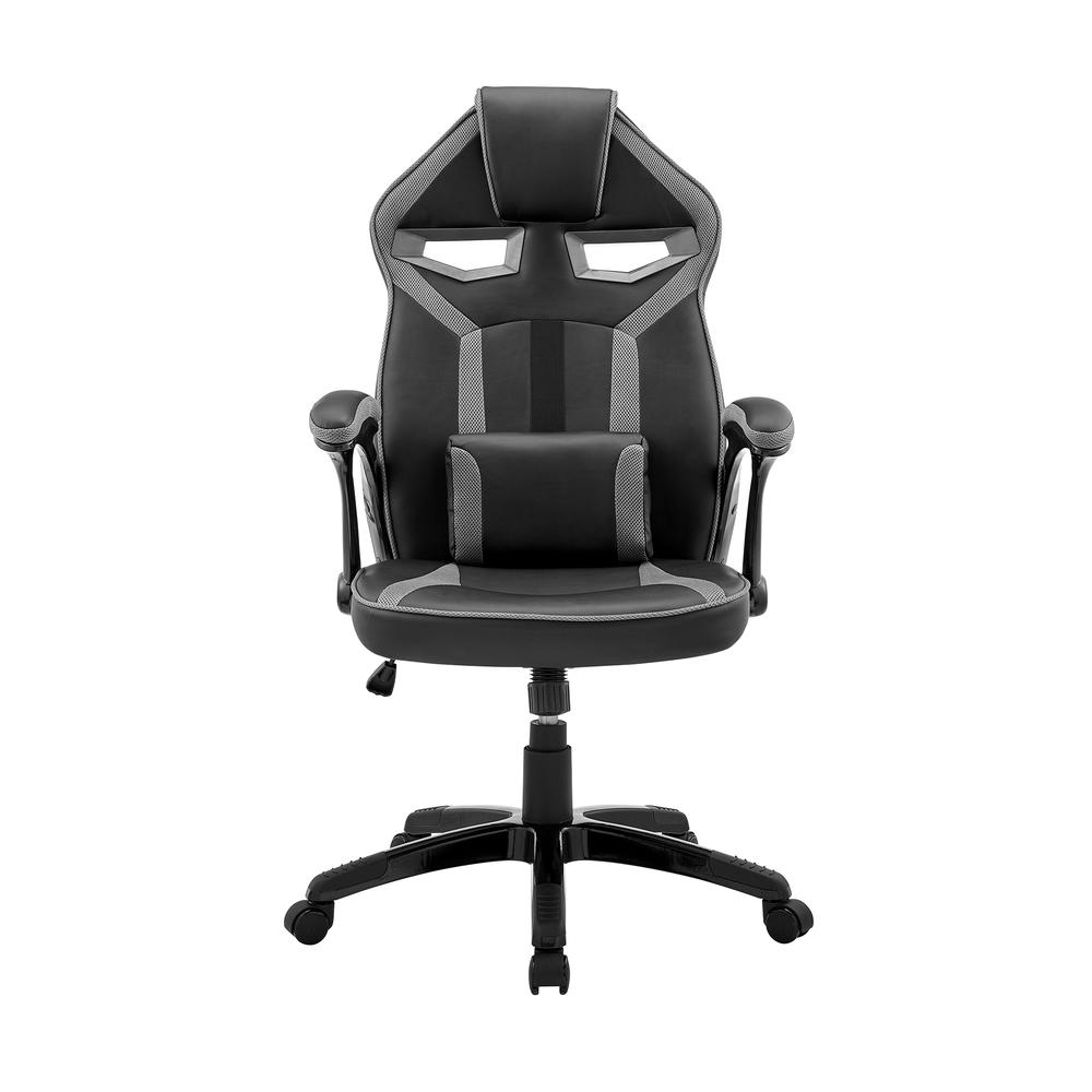 Aspect Adjustable Racing Gaming Chair In Black Faux Leather And Dark Grey Mesh With Lumbar Support Pillow