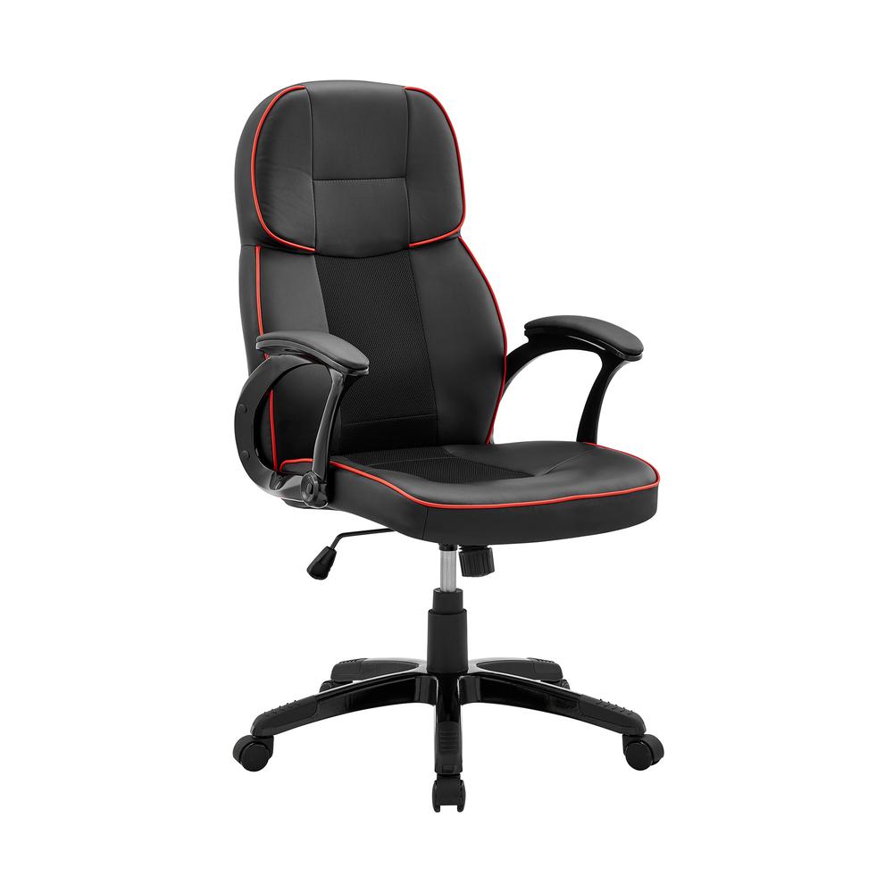 Image of Bender Adjustable Racing Gaming Chair In Black Faux Leather With Red Accents