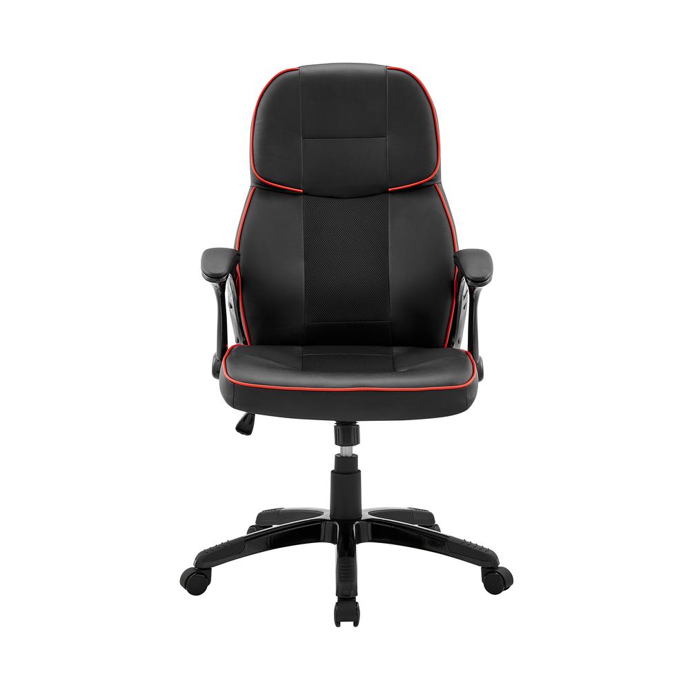 Bender Adjustable Racing Gaming Chair In Black Faux Leather With Red Accents