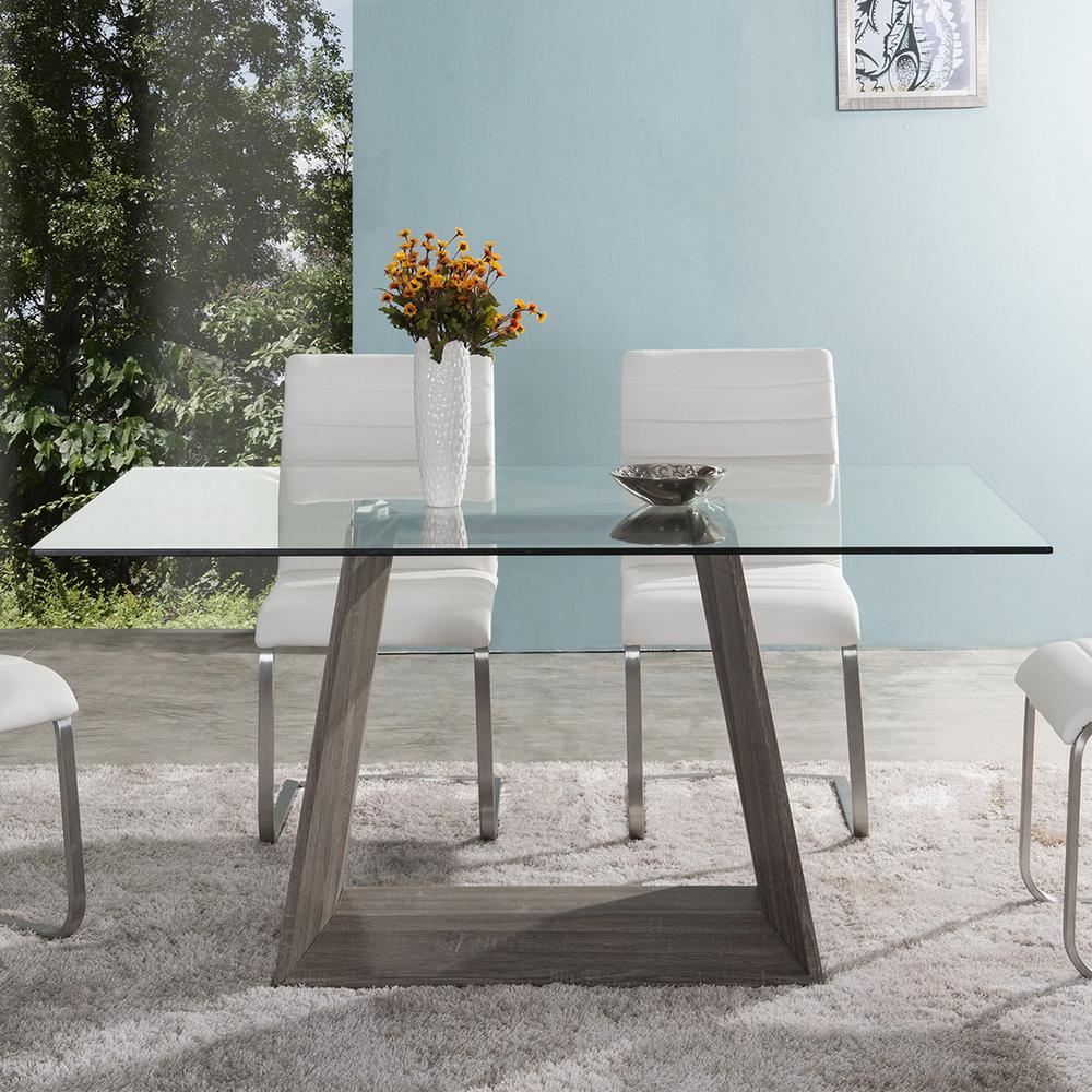 Armen Living Bravo Contemporary Dining Table In Dark Sonoma Base With Clear Glass