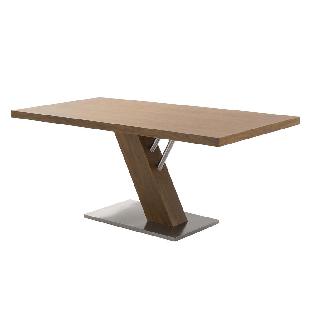 Image of Armen Living Fusion Contemporary Dining Table In Walnut Wood Top And Stainless Steel