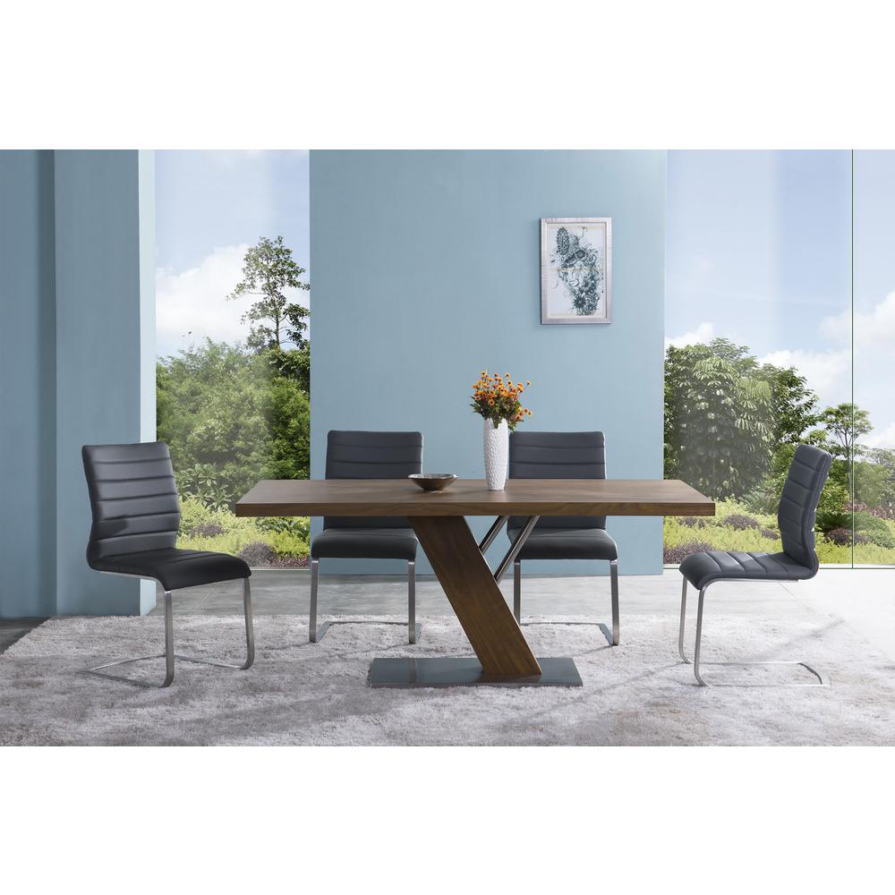 Armen Living Fusion Contemporary Dining Table In Walnut Wood Top And Stainless Steel