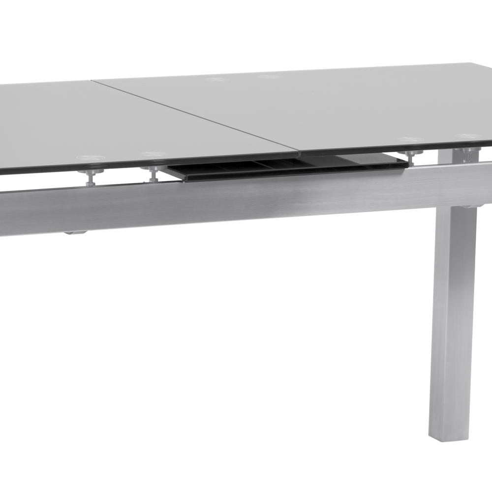 Armen Living Ivan Extension Dining Table In Brushed Stainless Steel And Gray Tempered Glass Top