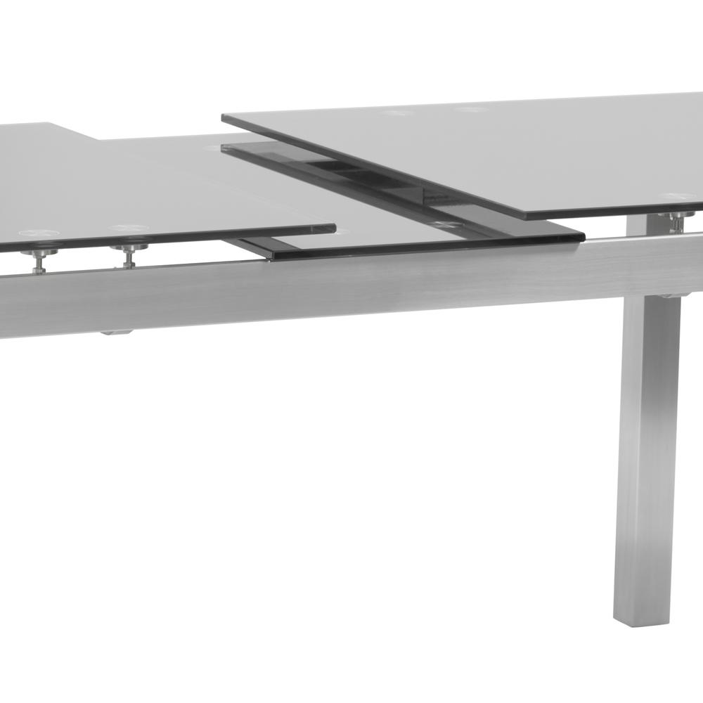 Armen Living Ivan Extension Dining Table In Brushed Stainless Steel And Gray Tempered Glass Top