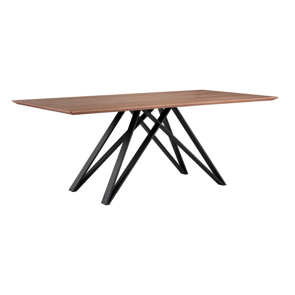 Image of Modena Contemporary Dining Table In Matte Black Finish And Walnut Wood Top