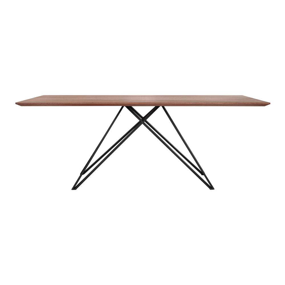 Modena Contemporary Dining Table In Matte Black Finish And Walnut Wood Top