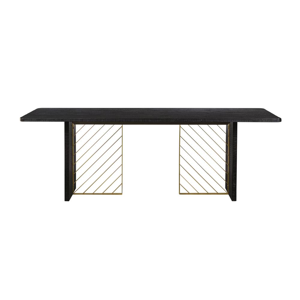 Image of Monaco Black Wood Dining Table With Antique Brass Accent, Black Red-Shiny Wooden