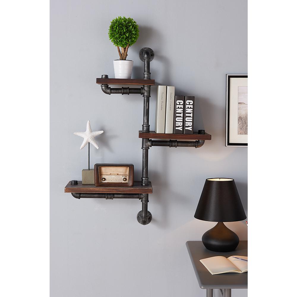 Armen Living 30" Orton Industrial Pine Wood Floating Wall Shelf In Gray And Walnut Finish