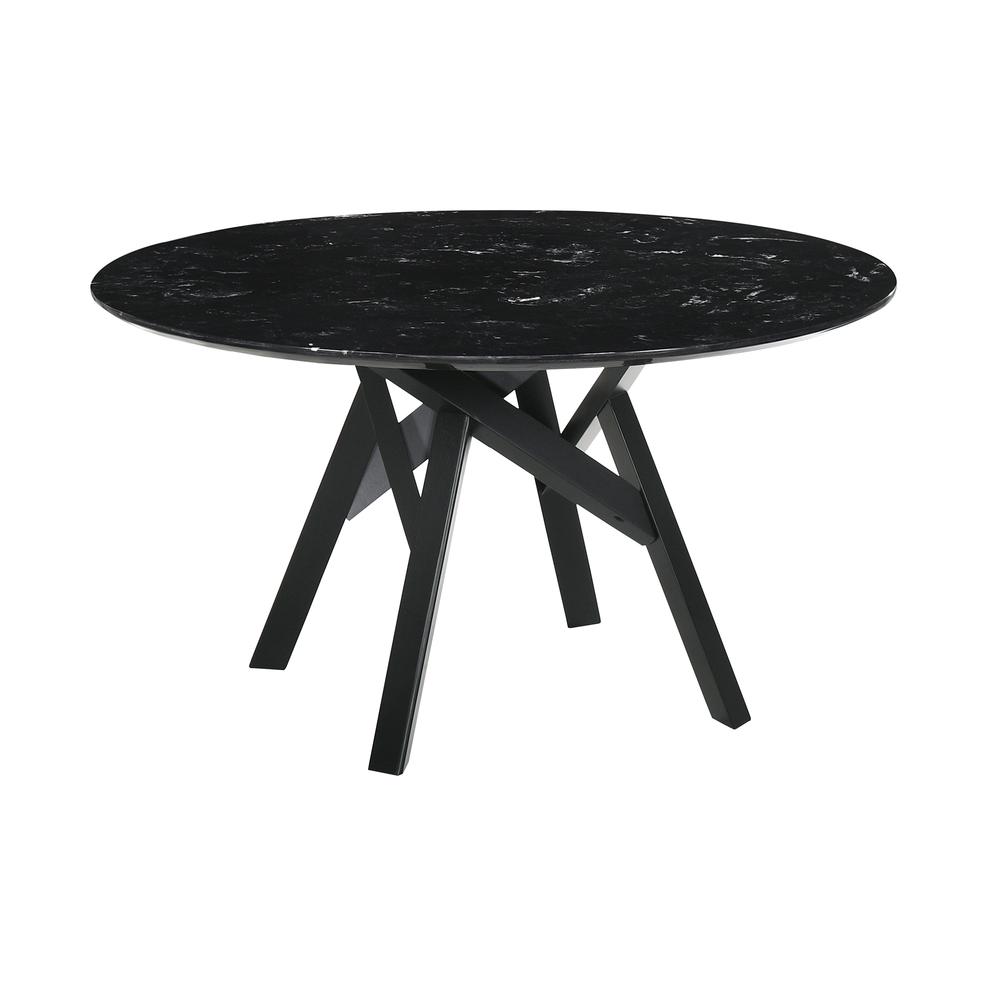 Image of Venus 54" Round Mid-Century Modern Black Marble Dining Table With Black Wood Legs