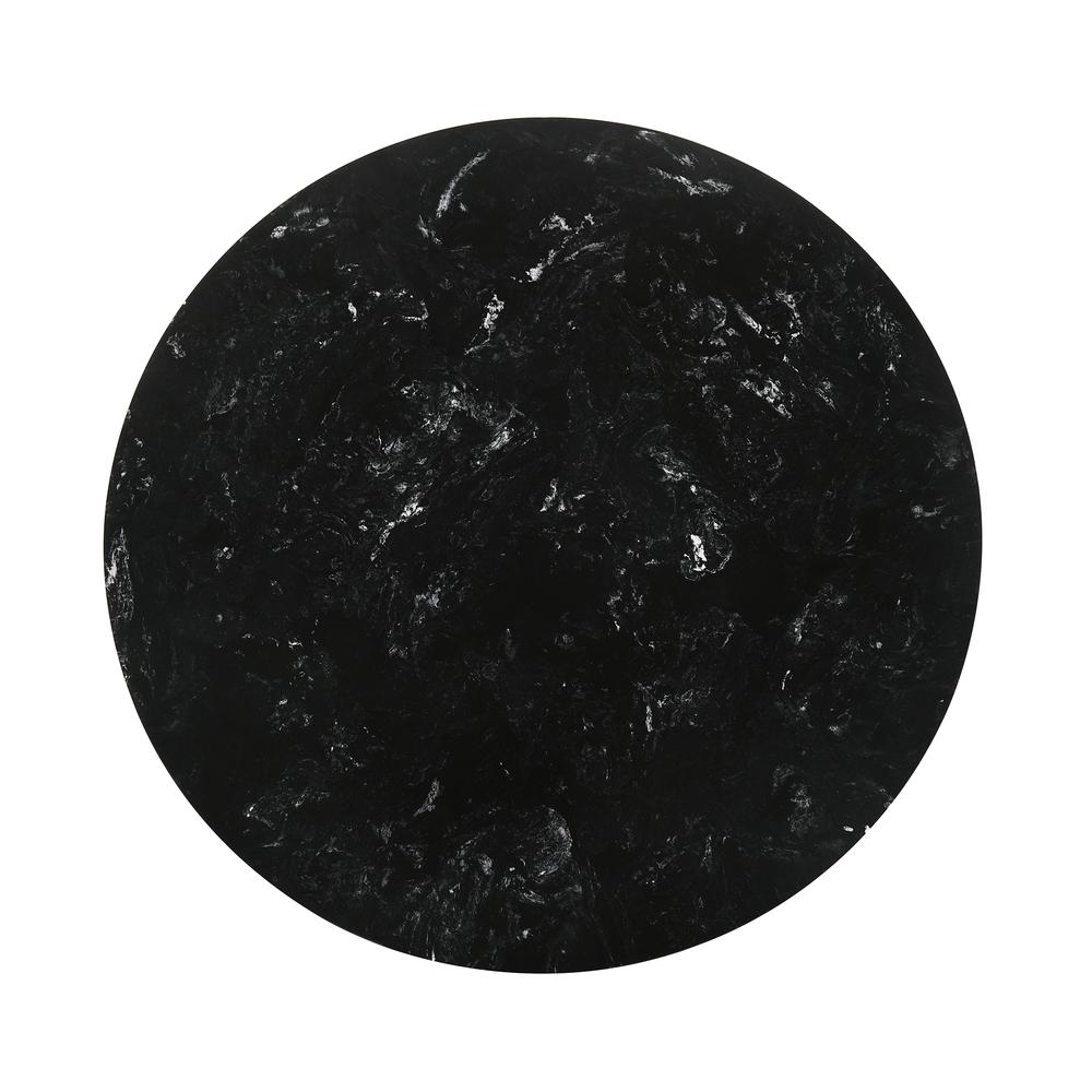 Venus 54" Round Mid-Century Modern Black Marble Dining Table With Black Wood Legs