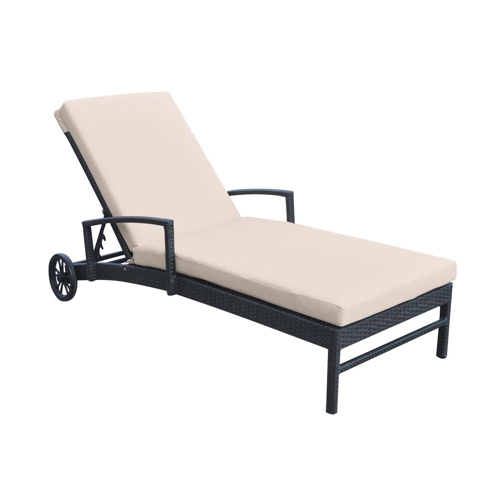 Image of Vida Outdoor Wicker Lounge Chair With Water Resistant Beige Fabric Cushion