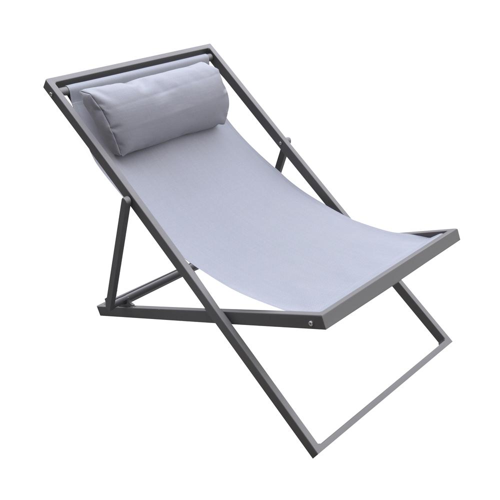 Image of Wave Outdoor Patio Aluminum Deck Chair In Grey Powder Coated Finish With Grey Sling Textilene