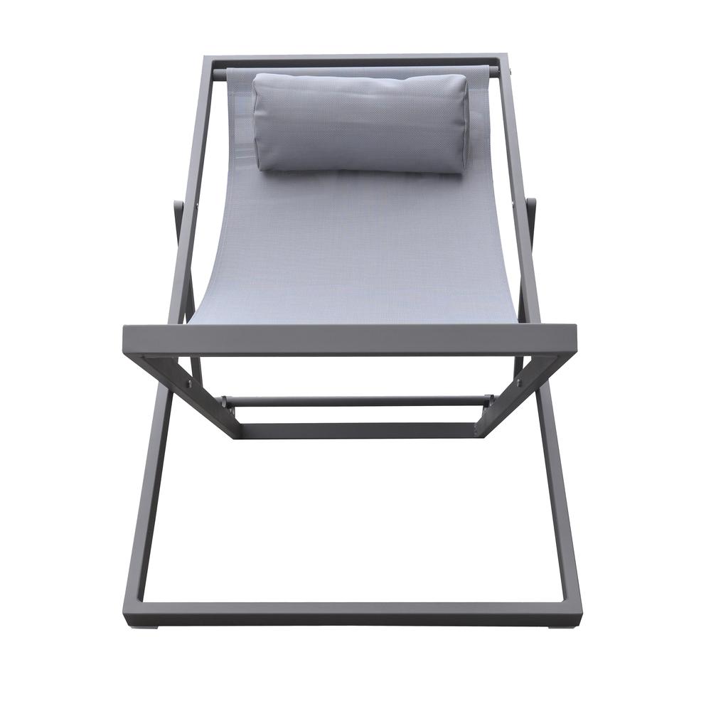 Wave Outdoor Patio Aluminum Deck Chair In Grey Powder Coated Finish With Grey Sling Textilene
