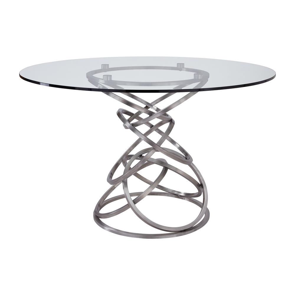 Image of Wendy Contemporary Dining Table In Brushed Stainless Steel Finish And Clear Glass Top