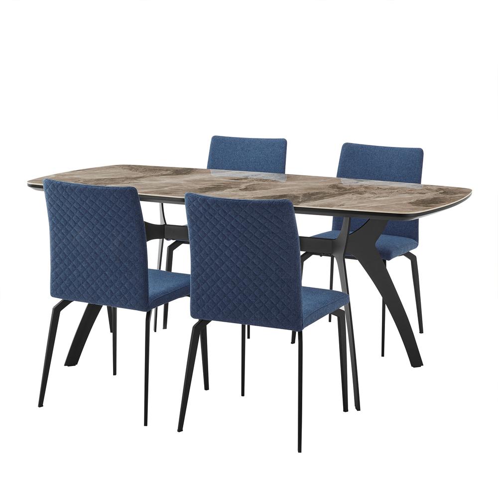 Image of Andes And Lyon Blue Fabric 5 Piece Rectangular Dining Set