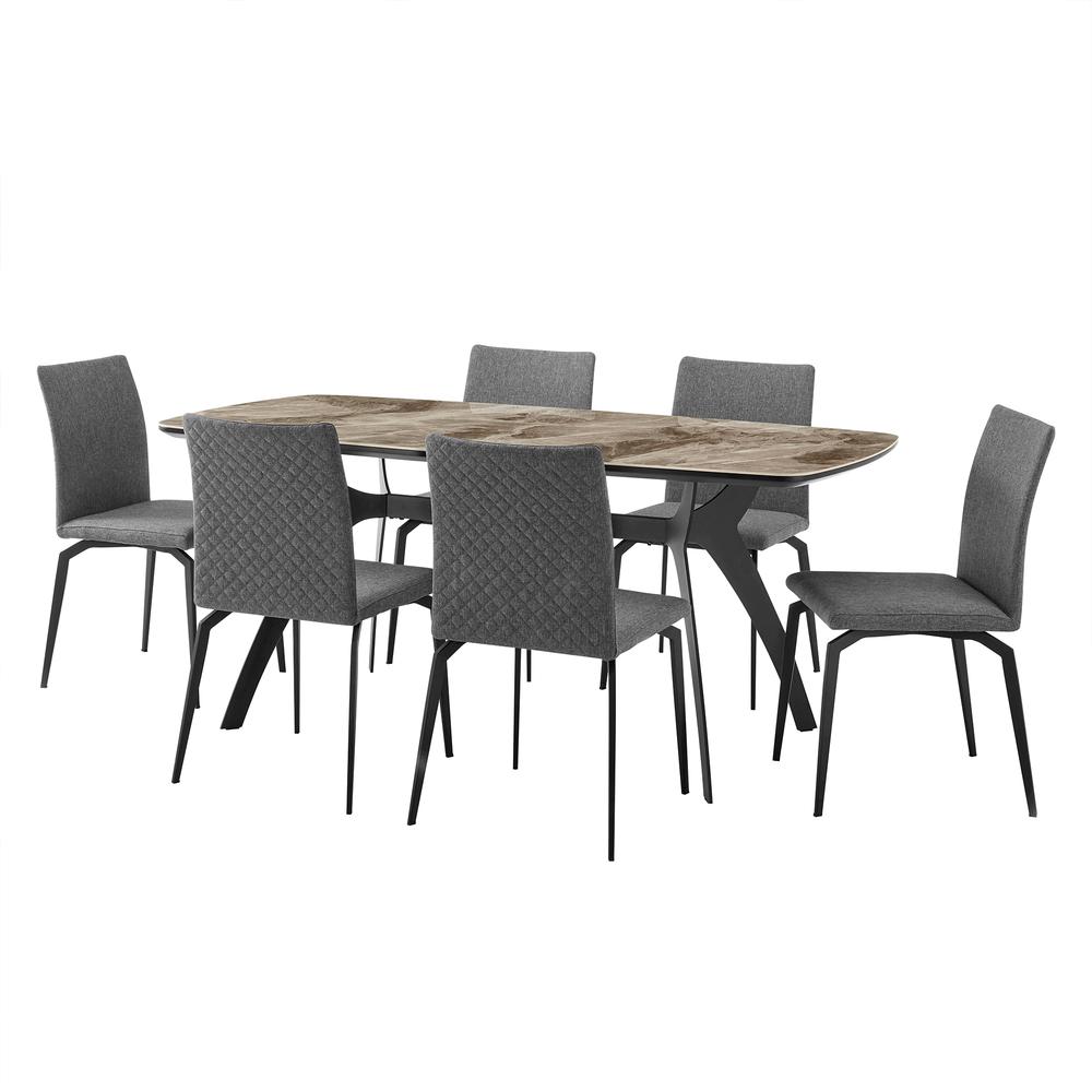 Image of Andes And Lyon Gray Fabric 7 Piece Rectangular Dining Set