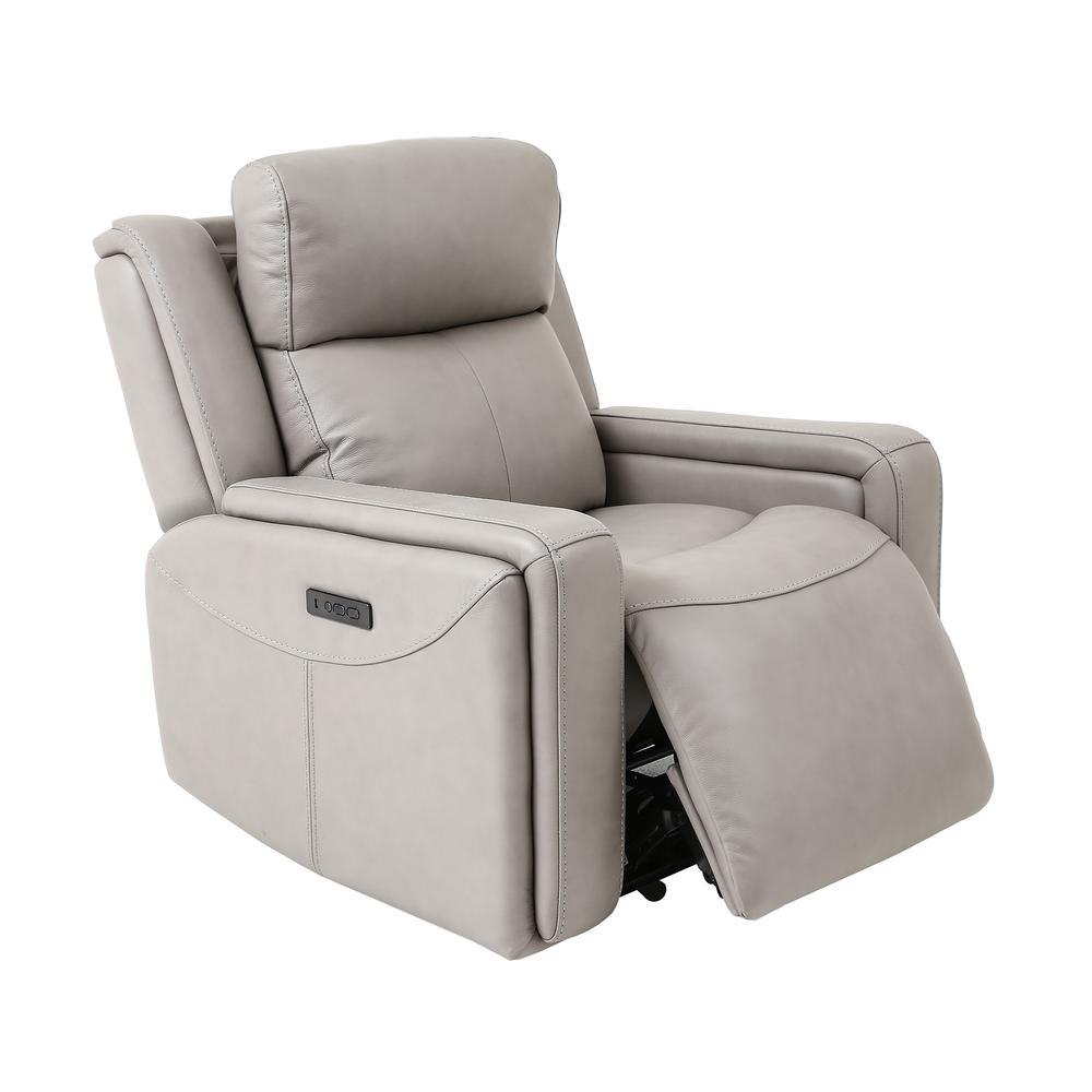 Claude Dual Power Headrest And Lumbar Support Reclining 2 Piece Sofa And Recliner Set In Light Grey Genuine Leather
