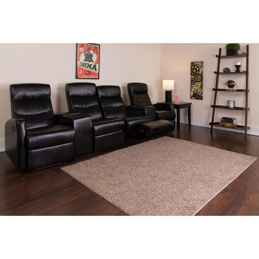 Anetos 4-Seat Reclining Theater Seating Unit in Black LeatherSoft with Cup Holders