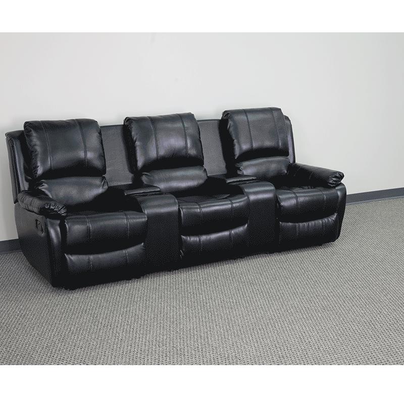 Allure Series 3-Seat Black LeatherSoft Theater Seating with Cup Holders