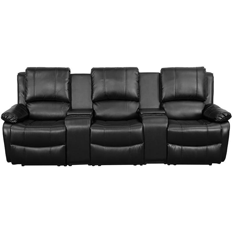 Allure Series 3-Seat Black LeatherSoft Theater Seating with Cup Holders
