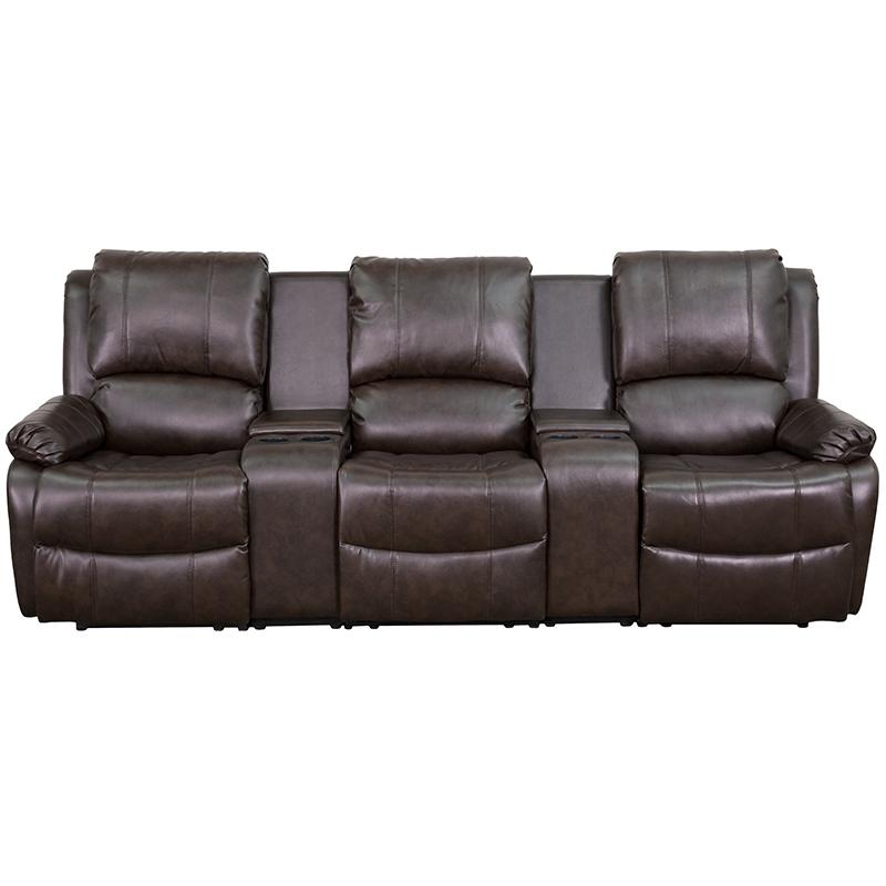 Allure Series 3-Seat Brown LeatherSoft Theater Seating with Cup Holders