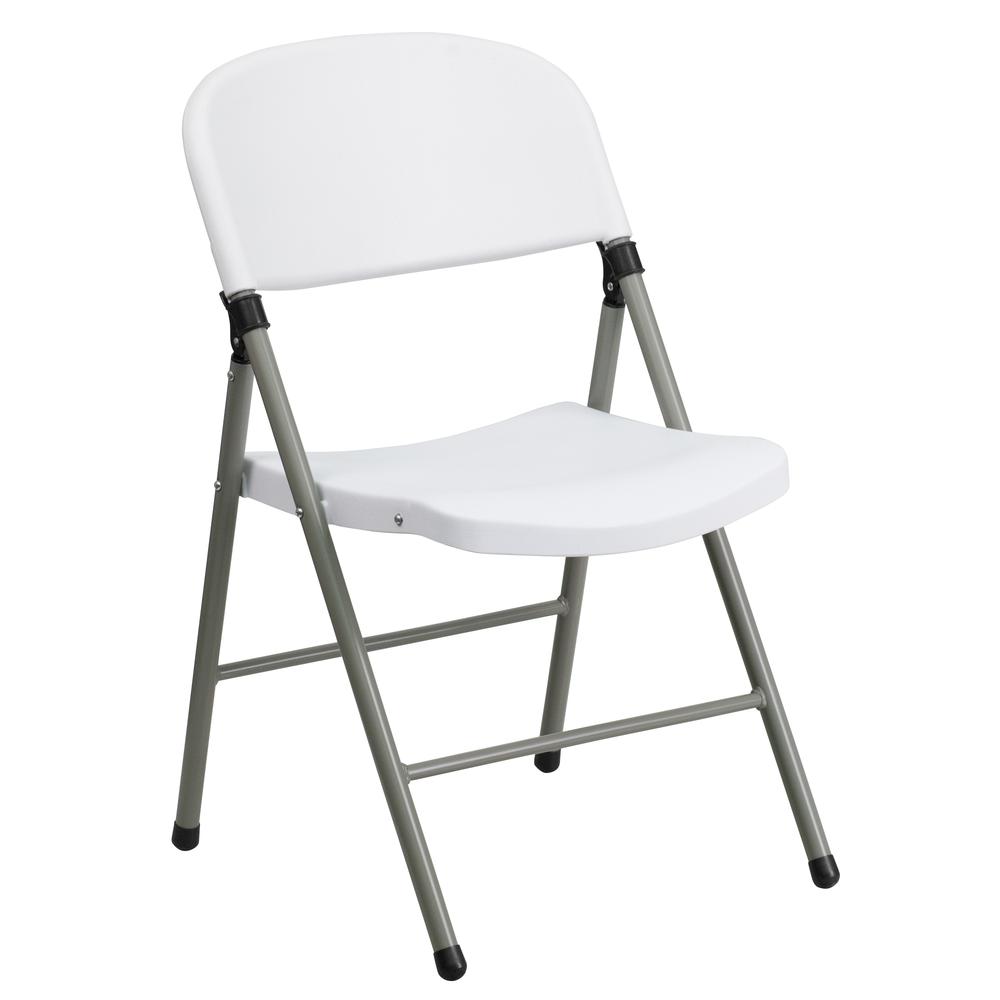 White Plastic Folding Chair with Gray Frame - 330 lb. Capacity